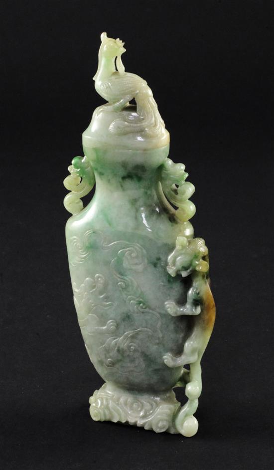 A Chinese jadeite dragon vase and cover, early 20th century, 16cm